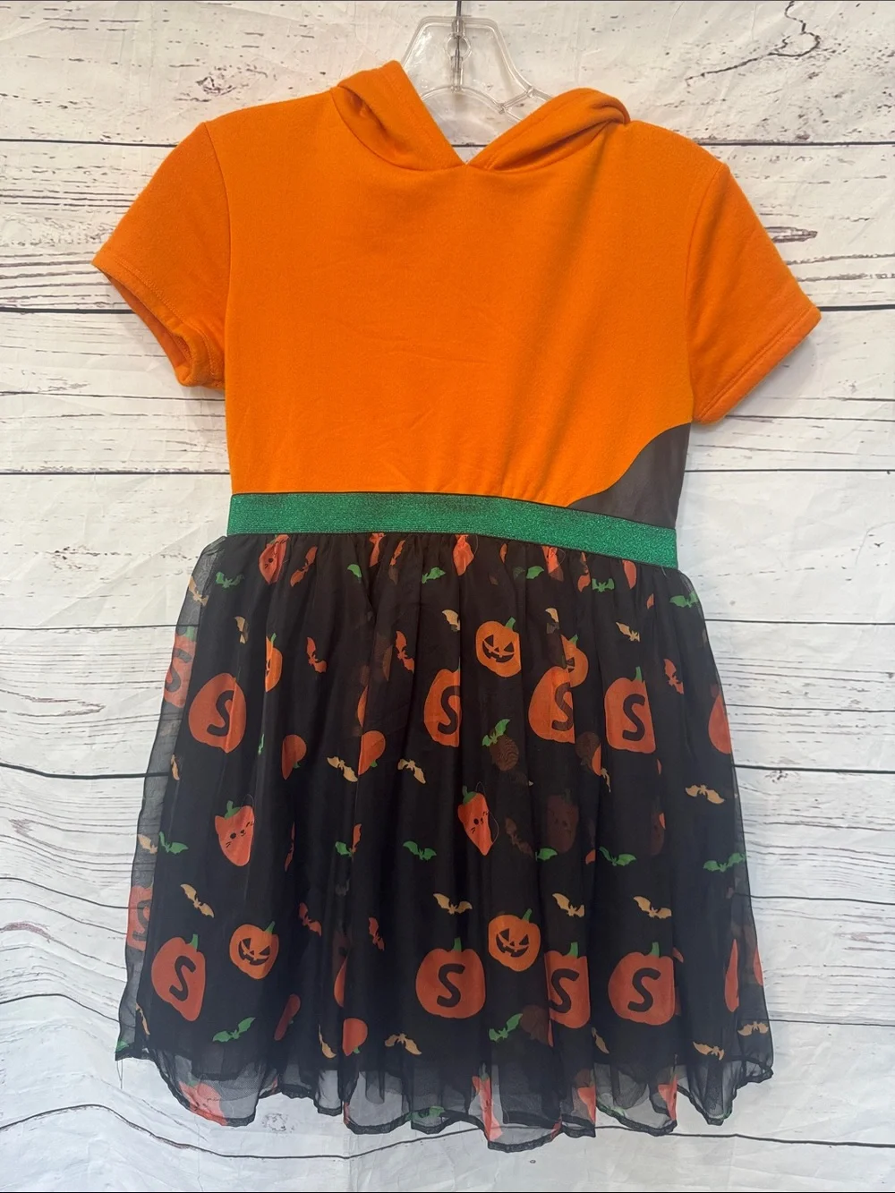 VGUC Squishmallows Cam the Cat Halloween Pumpkin Tulle Hooded Dress, Girls Sz L